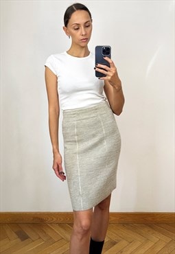 Vintage Grey Baby Alpaca Wool Knit Pencil Midi Skirt