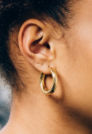 TWISTED CHUNKY VINTAGE LOOK GOLD HOOPS