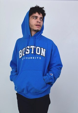 VINTAGE 90'S CHAMPION BLUE 'BOSTON UNIVERSITY' HOODIE