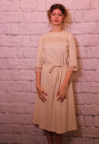 80S TOWELLING CREAM FABRIC MIDI DRESS