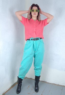 Vintage Y2K Bright Turquoise Baggy Jeans Funky Trousers 