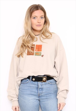 VINTAGE 90S NATURE EMBROIDERED SWEATER JUMPER