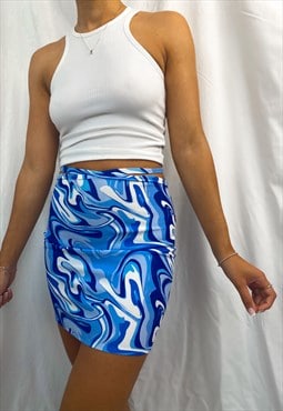 Swirl Print Mini Skirt in Blue 