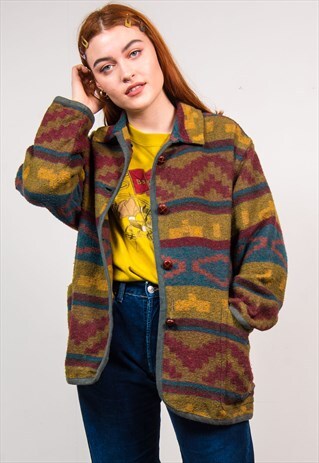 VINTAGE 90'S AZTEC PATTERN OVERSIZED COAT