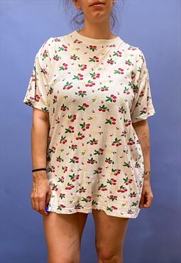 VINTAGE 90's Cherry Print T-Shirt Dress - S