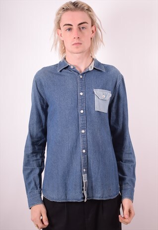 MENS VINTAGE DENIM SHIRT MEDIUM BLUE 90S