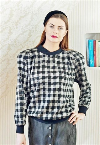 BLACK AND GREY CHECKED JUMPER