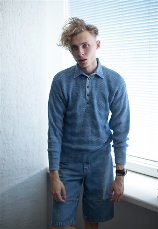 VINTAGE 70'S BLUE DENIM COLLAR JUMPER