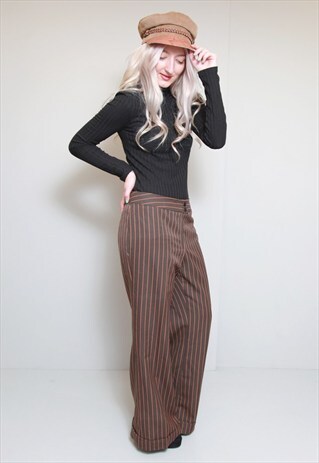 VINTAGE 1970'S HIGH WAISTED BROWN & ORANGE STRIPE TROUSERS