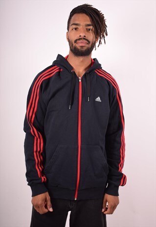 ADIDAS MENS VINTAGE HOODIE JACKET XL BLACK 90S