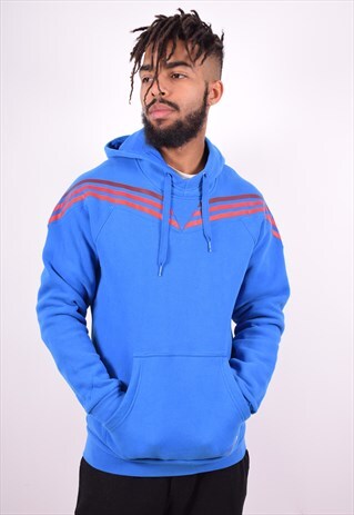 ADIDAS MENS VINTAGE HOODIE JUMPER MEDIUM BLUE 90'S