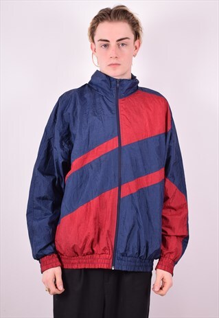MENS VINTAGE TRACKSUIT TOP JACKET LARGE BLUE 90S
