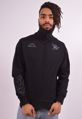 KAPPA MENS VINTAGE CARDIGAN SWEATER MEDIUM BLACK 90S