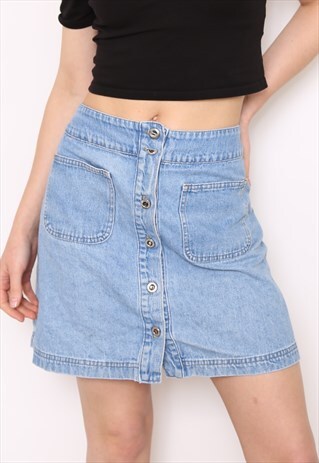 VINTAGE 90S BLUE DENIM BUTTON DOWN MINI SKIRT