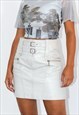 VINTAGE 90S GREY REAL LEATHER SKIRT
