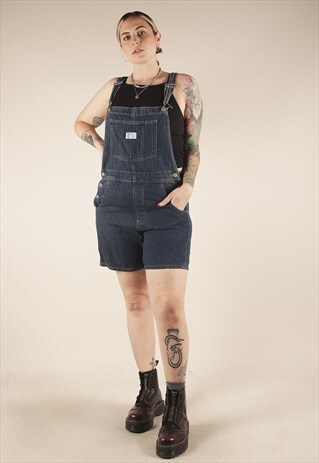 VINTAGE 90S LEVI'S BLUE DENIM SHORT DUNGAREES /AT1055