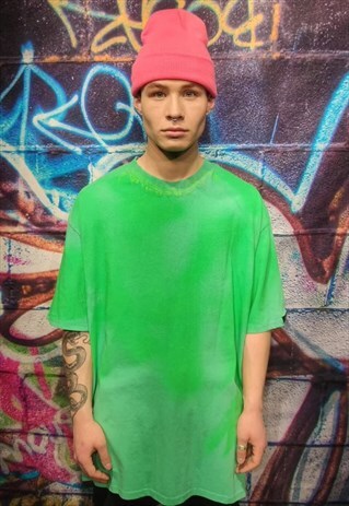 PAINT SPLATTER T-SHIRT GRAFFITI TEE IN FLUORESCENT GREEN