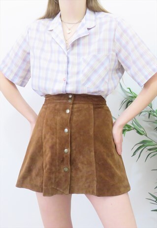 RETRO 70S VINTAGE MULTICOLOURED CHECK SHIRT BLOUSE
