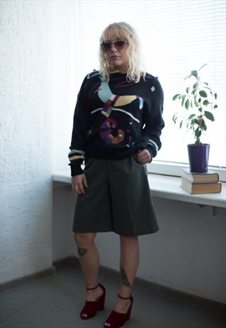 VINTAGE 70'S BLACK ABSTRACT PRINT JUMPER