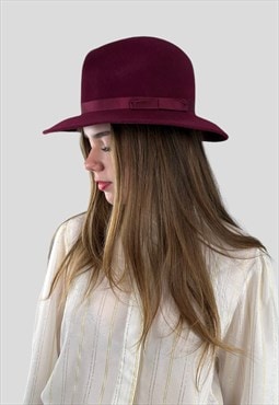 70's Vintage Burgundy Ladies Wool Felt Fedora Hat Small
