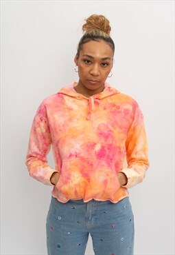 Cropped Hoodie Hand Dyed Pink, Yellow and Orange