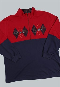Vintage 90's Quarter Zip Sweatshirt Red Colour block Jumper