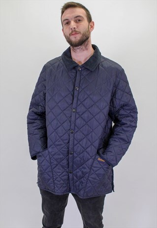 VINTAGE BARBOUR QUILTED AND PADDED JACKET IN BLUE LARGE