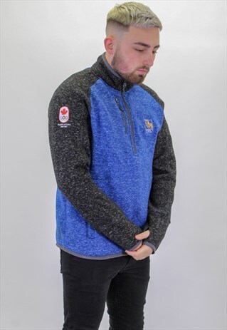 VINTAGE OLYMPIC EMBROIDERED SWEATER JUMPER IN BLUE MEDIUM
