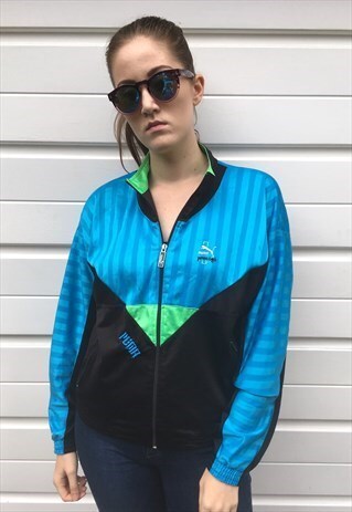WOMENS VINTAGE 80S PUMA JACKET SPORTSWEAR FESTIVAL ZIPPER
