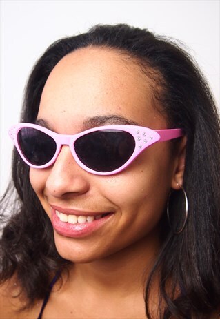 PINK BLACK LENS CAT EYE SUNGLASSES