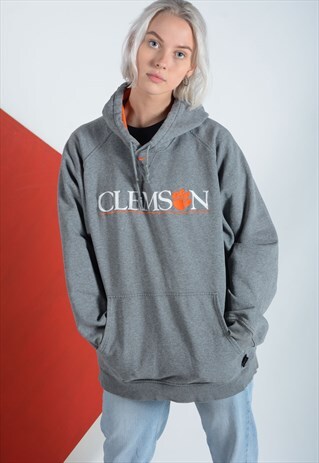 VINTAGE NIKE HOODIE WITH EMBROIDERED DESIGN IN GREY