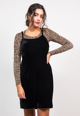 VINTAGE 90'S BLACK STRAPPY VELVET MINI DRESS