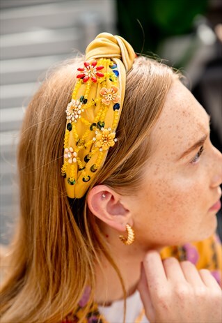 YELLOW FLOWER AND BEADED HEADBAND