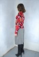 VINTAGE Y2K FLORAL PRINT ABSTRACT FITTING BLOUSE IN HOT RED