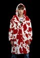 COW PRINT FAUX FUR LONG COAT HOODED SPOT PRINT TRENCH JACKET