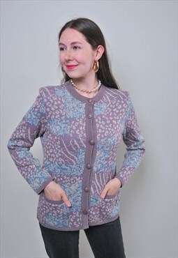 Vintage abstract button up sweater, 80s multicolor cardigan