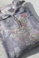 VINTAGE MULTI COLOR PRINTED FLORAL COLLARED KNITTED SWEATER