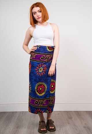 VINTAGE BATIK PATTERNED WRAP AROUND MIDI SKIRT