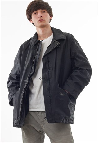 VINTAGE HUGO BOSS PVC HEAVY NYLON COAT 90S BLACK