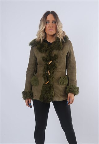 SHEEPSKIN SHEARLING SUEDE AFGHAN COAT JACKET UK 8 - 10 (FJ1T
