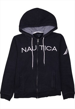 Vintage 90's Nautica Hoodie Spellout Full Zip Up Navy Blue