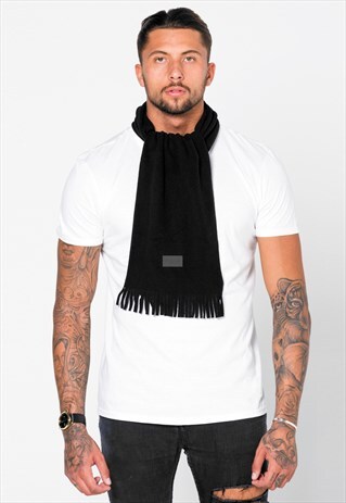 54 FLORAL WOOL TASSLE SCARF - BLACK