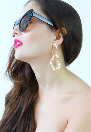 GOLD LINK GEOMETRIC DROP DANGLE EARRINGS