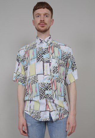VINTAGE 80'S SHORT-SLEEVED GRAPHIC CRAZY PRINT SHIRT