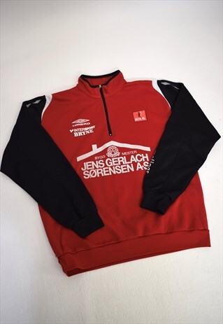 VINTAGE 90S UMBRO RED MIX LOGO 3/4 ZIP SWEATSHIRT