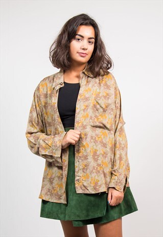 VINTAGE 90'S AUTUMNAL FLORAL PATTERN OVERSIZE SHIRT