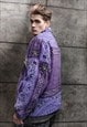 PAISLEY FLEECE JACKET BANDANA BOMBER RETRO JACKET IN PURPLE