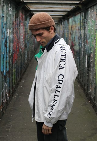 VINTAGE 90S NAUTICA SAILING SPELLOUT JACKET WHITE GREEN