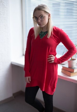 VINTAGE 90'S RED LONG SLEEVED TUNIC