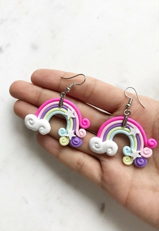 LIGHTWEIGHT POLYMER CLAY PASTEL RAINBOW EARRINGS
